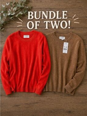 J.Crew Factory Cotton Teddie Sweater Bundle S Red & Camel Crewneck Lightweight